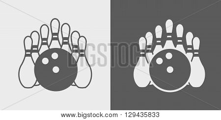 Vector Bowling Pins And Bowling Ball. Set Of Icons Or Signs On Dark And Light Background