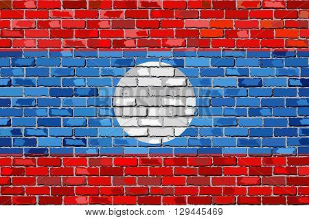 Flag of Laos on a brick wall - Illustration, 
Laotian flag on brick textured background, 
Lao People's Democratic Republic painted on brick wall, 
Flag of LPDR in brick style