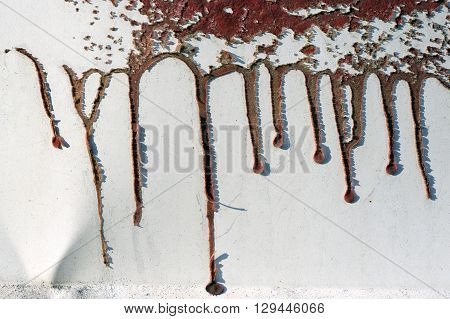 Old Dirty, Grunge,metal Fence With Runny Red Paint 16