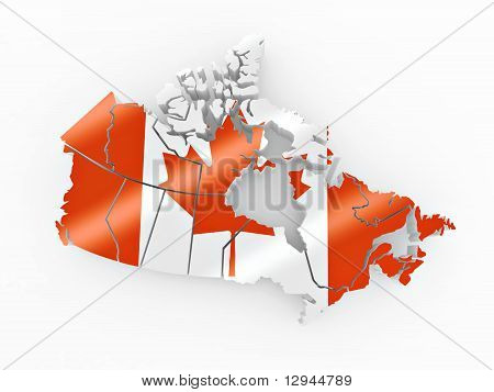 Kort over Canada i canadiske flagfarver