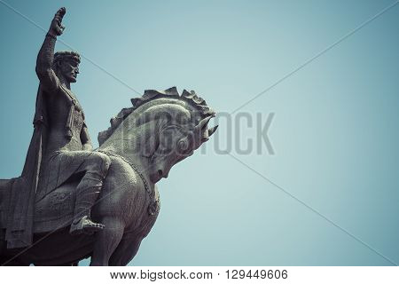 Tbilisi, Georgia - May 07: The Statue Of David The Builder In Front Of The Virgin Mary Metekhi Churc