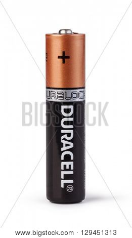 Moldova, March 17, 2016, Duracell Alkaline AAA battery