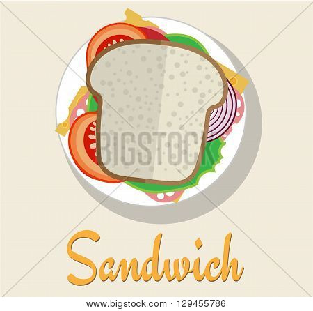 Sandwich on a plate in a flat style