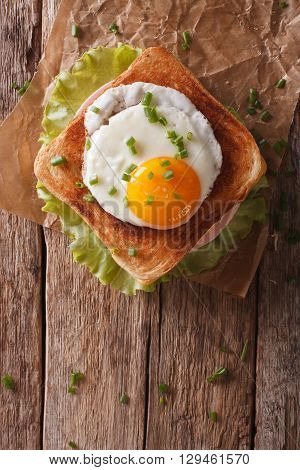 Croque Madame Sandwich Closeup On The Table Vertical Top View