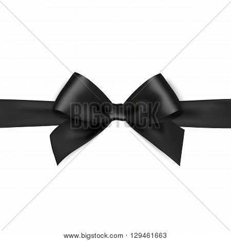 Shiny black satin ribbon on white background. Vector black bow. Black bow and black ribbon
