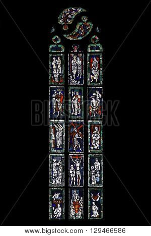 TUBINGEN, GERMANY - OCTOBER 21: Stained glass window, Collegiate Church of St. George in Tubingen, Germany on October 21, 2014.