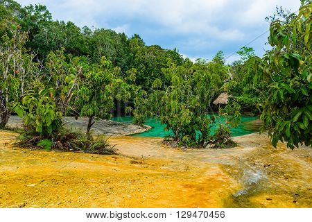 Emerald Pool aka Sa Morakot Khao Pra Bang Khram Wildlife Sanctuary Krabi Thailand. National Park Krabi Thailand tourist destination. Green color tropical lake Southeast Asia