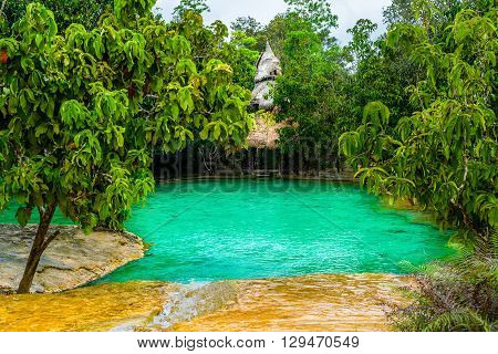 Emerald Pool aka Sa Morakot Khao Pra Bang Khram Wildlife Sanctuary Krabi Thiland. National Park Krabi Thailand tourist destination. Green color tropical lake Southeast Asia