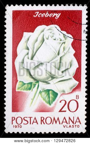 ZAGREB, CROATIA - JULY19: A stamp printed in Romania shows image of an iceberg rosa (rosa iceberg), circa 1970, on July19, 2012, Zagreb, Croatia