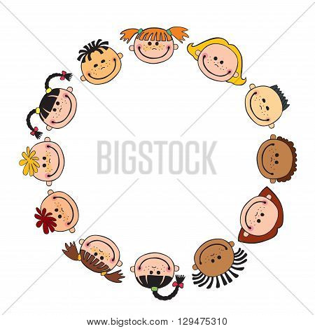 The world children in a circle white background single  child vector cute friendship, fun, happiness, circle, illustration, childhood,