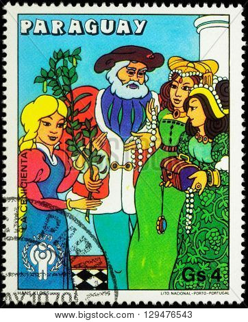 MOSCOW RUSSIA - MAY 11 2016: A stamp printed in Paraguay shows scene from a fairy tale 