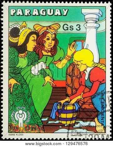 MOSCOW RUSSIA - MAY 11 2016: A stamp printed in Paraguay shows scene from a fairy tale 