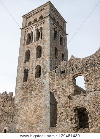 The tower of the Sant Pere de Rodes monastery Catalonia Spain.