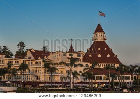 San Diego, USA - October 29, 2015: Famous Hotel del Coronado during sunset in San Diego, California