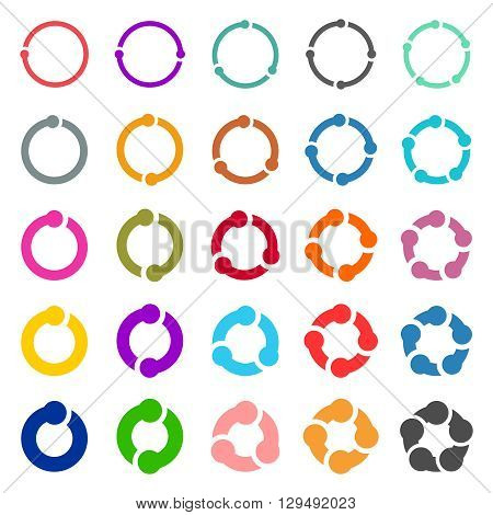 25 arrow pictogram refresh reload rotation loop sign set. Simple color web icon on white background. Vector illustration