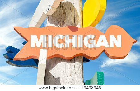 Michigan sign with sky background