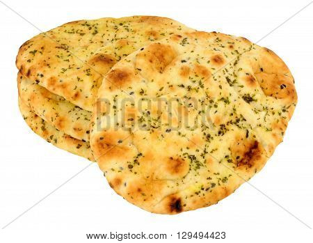 Group of fresh naan bread isolated on a white background