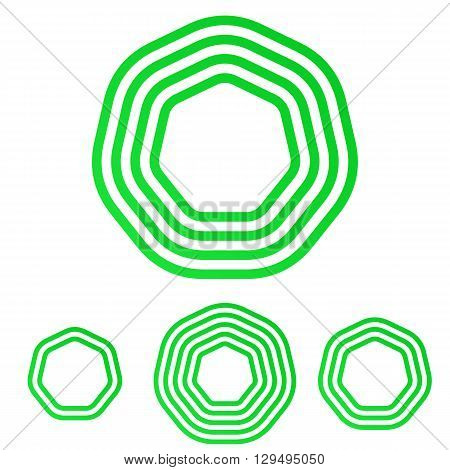 Green line heptagon logo icon design set