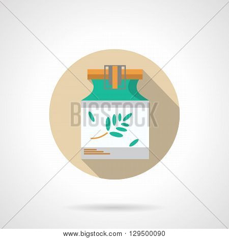 Herbal ointment in green jar. Alternative treatment of skin diseases. Natural medicine and pharmacology, cosmetics. Round flat color vector icon. Web design element for site, mobile and business.
