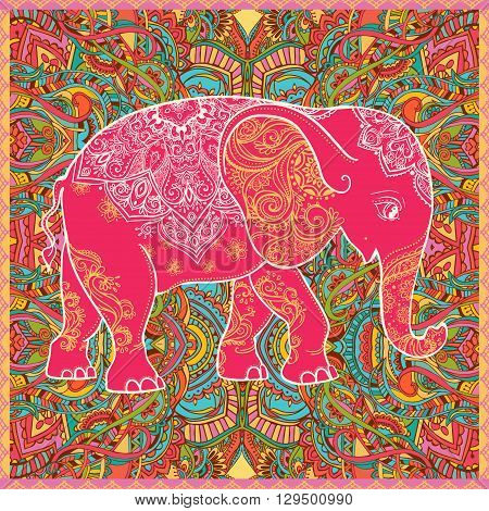 Greeting Beautiful card with Elephant. Elephant Illustration for design, pattern, textiles. Hand drawn map with Elephant. Use for children clothes, pajamas, web sites pattern extile print texture