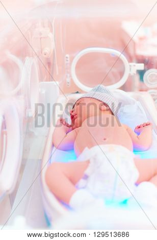 Newborn Baby Get The Light Therapy In Infant Incubator