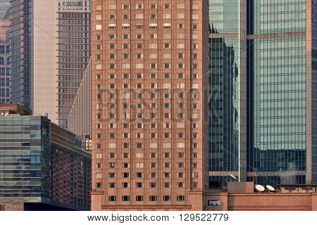 Pudong district skyscrapers in Shanghai China. Pudong is a district of Shanghai located east of the Huangpu River.