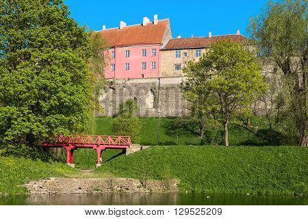 Snelli pond in Toompark close to wall of old town. Tallinn Estonia Baltic States
