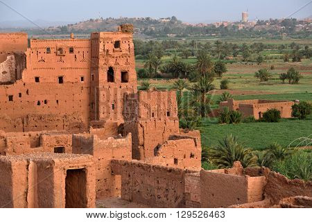 Old village in the Atlas Mountains at sunset Morocco