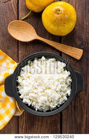 fresh cottage cheese in a bowl on table
