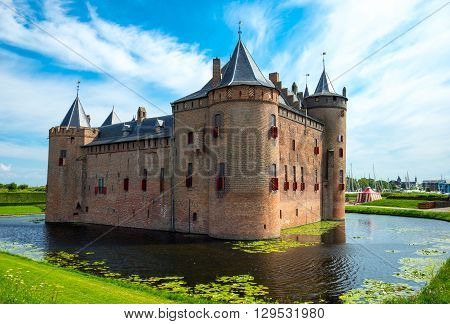 Muiden Holland - July 24 2014: Waterland district the Amsterdam castle