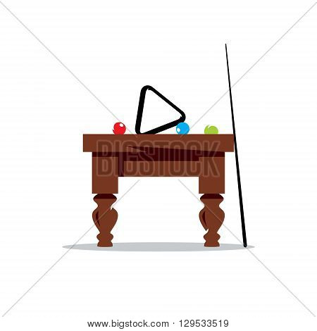 Full Pool Table with Balls, and Cue Isolated on a White Background