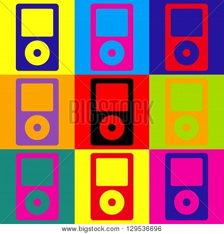 Portable music device. Pop-art style colorful icons set.