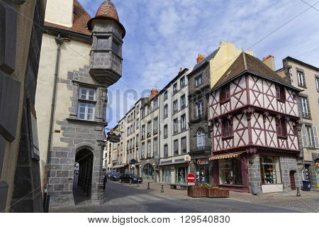 RIOM FRANCE May 8 2016 : Medieval streets in Riom. Until the French Revolution Riom was the capital of the province of Auvergne and the seat of the dukes of Auvergne.