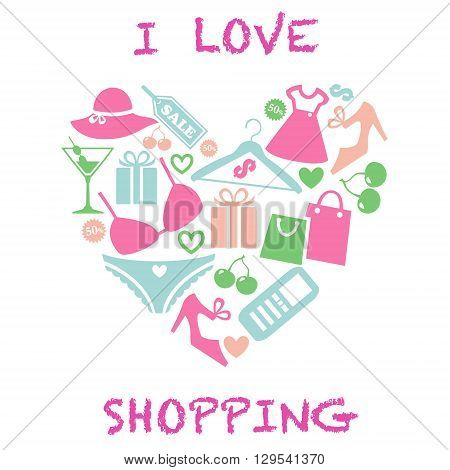 I love shopping icon with heart sybmol