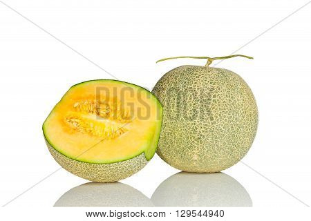cantaloupe or melon fruit isolated on white background