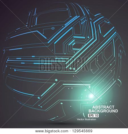 Point and curve constructed the sphere wireframe technological sense abstract illustration.