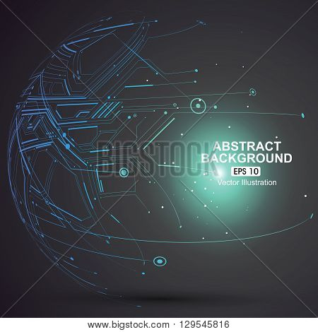 Point and curve constructed the sphere wireframe technological sense abstract illustration.