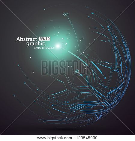 Point and curve constructed the sphere wireframe technological sense abstract illustration.