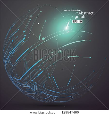 Point and curve constructed the sphere wireframe technological sense abstract illustration.