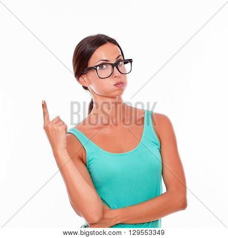Stressed Woman Pointing At Copy Space