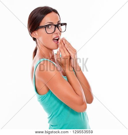Mistaken Caucasian Woman With Her Hands To Mouth