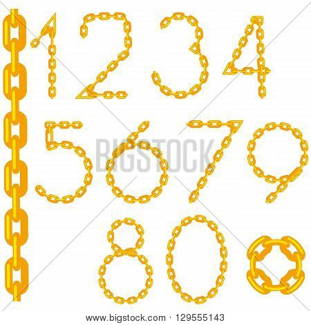 Gold Chain Number Collection Isolated on White Background.