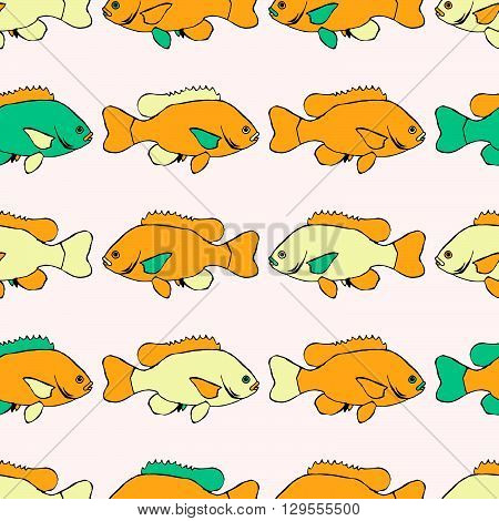 Vector Seamless Hand-drawn Pattern. Marine Theme. Sea Fish.
