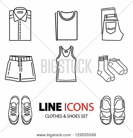 Stock Vector Line Icons. Clothing And Footwear.