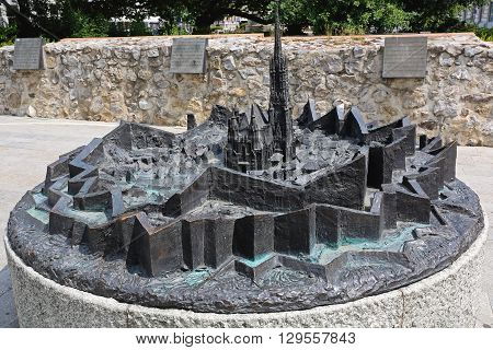 VIENNA AUSTRIA - JULY 12: Model of Stephansdom Basilica in Wien on JULY 12 2015. Miniature St. Stephen Cathedral on Lueger Platz in Vienna Austria.