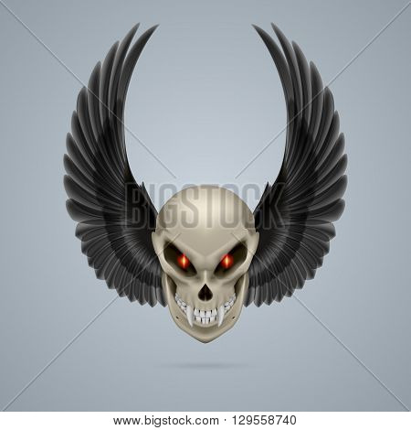 Terrifying mutant skull with long fangs and black wings