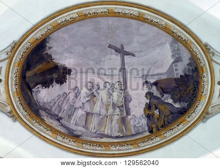 URSBERG, GERMANY - JUNE 09: Frescoes on the ceiling of the monastery church of St. John in Ursberg, Germany on June 09, 2015.