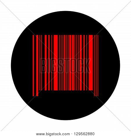 Bar code icon. Red vector icon on black flat circle.