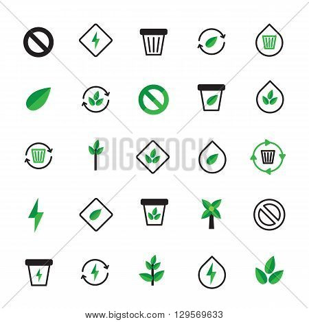 Set of black green ecology icons. Ecological illustration.