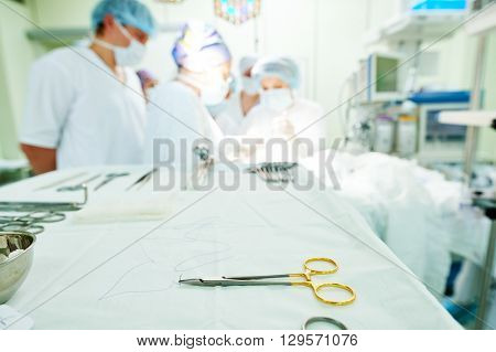 surgery and surgical tools at surgion operation in hospital 